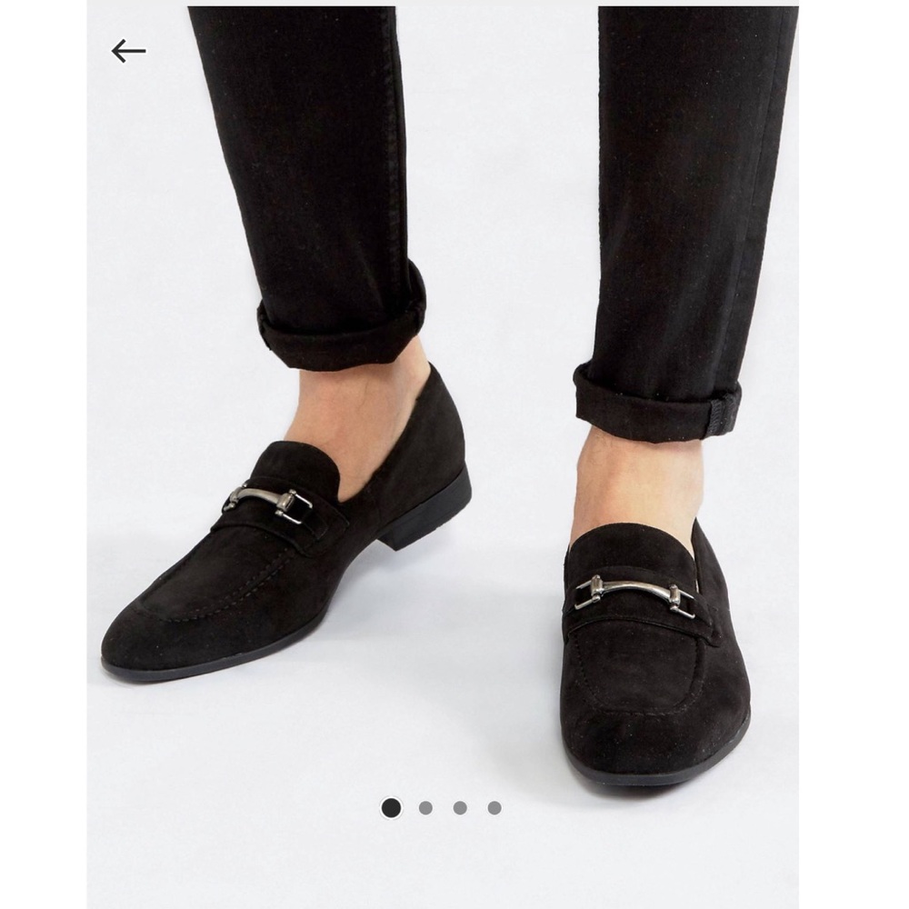 ASOS DESIGN loafers in black faux suede with snaffle detail